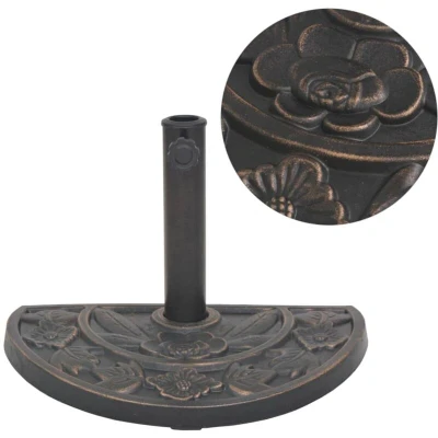 Image of vidaXL Parasol Base Resin Half Round Umbrella Stand 9kg Bronze Look Adapter for 38/48mm Poles Locking Bolt Patio/Garden