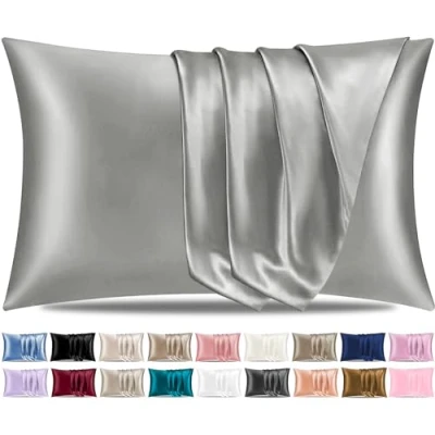 Image of Pamposh Satin Silk Pillowcases For Hair And Skin 2 Pack Standard Size with Envelope Closure (2 Pcs (50 x 75 cm), Grey)