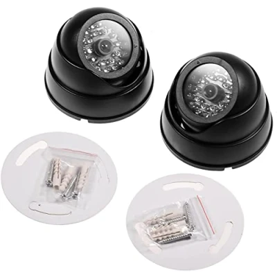 Image of JZK 2x Dummy CCTV Fake Camera Dome Surveillance Security With LED Blinking Real imitation for Home Indoor Outdoor Security, Black