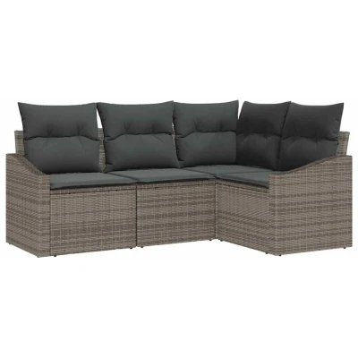 Image of vidaXL 4 Piece Garden Sofa Set with Cushions Grey Poly Rattan
