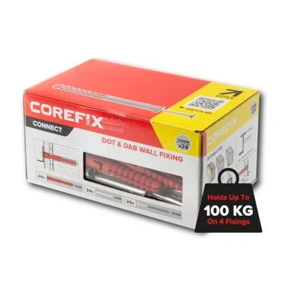 Image of Corefix 24 x 120mm Heavy Duty Dot &amp; Dab Wall Fixings Plasterboard Over Blockwork Plugs Screws For TV Bracket, Radiators, Shelving More Holds 100kg On 4