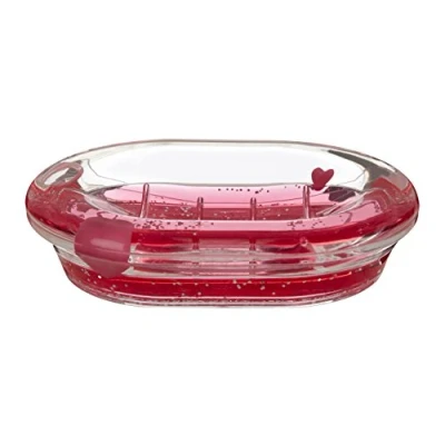 Image of Premier Housewares 1601656 Acrylic Soap Dish with Floating Hearts, Clear/Red, 10 x 14 3 cm
