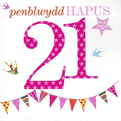Image of Claire Giles WSH092 Sherbet Sundaes Welsh Penblwydd Hapus 21st Birthday Card Pink