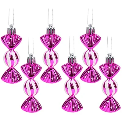 Image of Christmas Concepts® Pack of 6 8cm Mini Sweet Shaped Baubles Shiny &amp; Glitter Decorated Tree Decorations (Hot Pink)