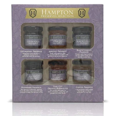 Image of Hampton&#039;s Jam Preserves Gift Box Selection Containing 6 x 42g Resealable Assorted Mini Jars