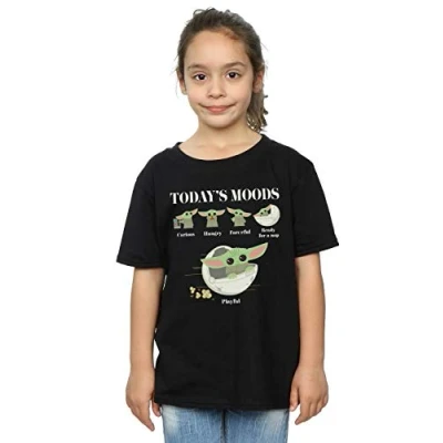 Image of Star Wars Girls The Mandalorian Child Moods T Shirt Black 12 13 Years