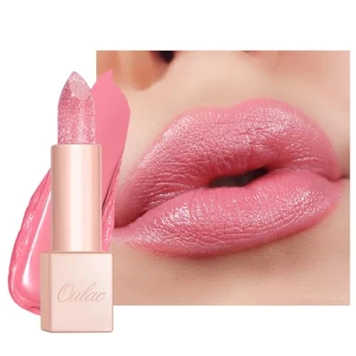 Image of Oulac Shimmer Lipstick For Women Pink Moisture Tinted Lip Balm, Extremely Dry, Cracked Lips, Glitter Surface, Creamy Formula, Hydrating Care, Natural Origin, Vegan (PG10) Moon