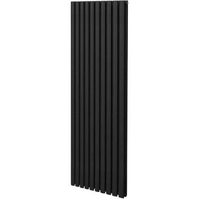 Image of Oval Column Radiator 1800mm x 600mm Modern Designer Double Panel Central Heating Heater Matt Black Carbon Steel Vertical Kitchen Living Room Bathroom Free Cleaning Brush Fixing Kit &amp; Brackets