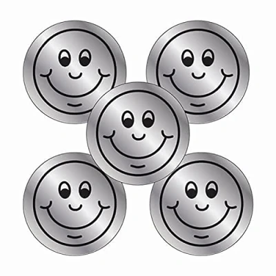 Image of 350 Silver Smile Childrens Pupils School Praise Teachers Reward Stickers 25mm Primary Teaching Services