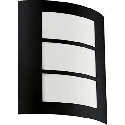 Image of EGLO Outdoor Wall Light City, External Porch Lighting, Waterproof Outside Lamp Made of Black Galvanized Steel and White Plastic, E27 Socket, IP44