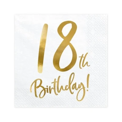 Image of Party Deco Napkins for Birthday 18th 18th. with Gold Lettering, 33 x cm, Decoration Paper Event, Party, Anniversary, Party.