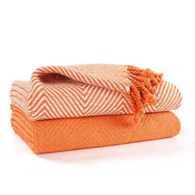 Image of EHC Luxury Throws for Sofa Cover Couch Blanket Pack of 2, Orange Throw 125x150cm