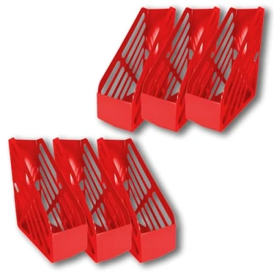 Image of Deflecto Pack of 6 Essential Range Maxi Magazine File Holder Red Desk Organiser