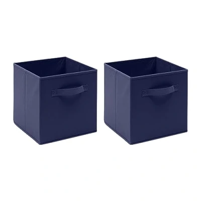 Image of BonChoice Foldable Storage Cubes Boxes Pack of 2 with Handle for Home Organization, Fabric Wardrobe Box Organizer Basket Bins Clothes Bedding Toys Towels, Collapsible &amp; Durable Dark Blue