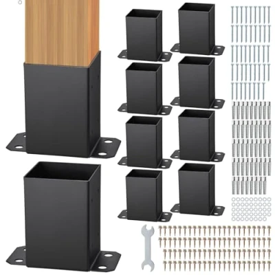 Image of VEVOR 101.6x101.6mm Post Base 10 Pcs, Inner Size 91x91 Brackets, Heavy Duty Powder Coated Anchor Matte Black Wood Brackets for Pavilion Deck Railing Support Plate
