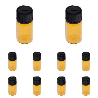Image of 10Pcs Amber Glass Essential Oil Bottle Orifice Reducer with Cap 3ml