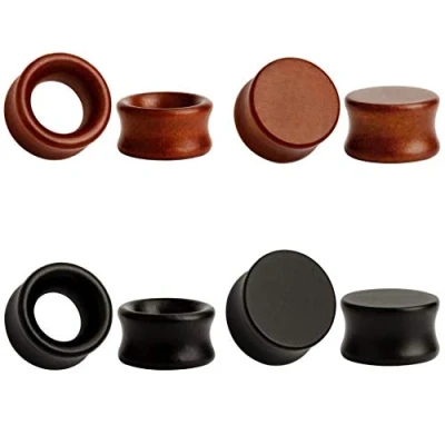 Image of TBOSEN 8PCS Large Double Flared Brown Black Organic Wood Saddle Plugs Flesh Tunnels Stretching Punk Piercings Expanders Ear Gauges Set