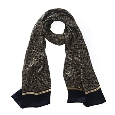 Image of UK_Stone Men 100% Pure Silk Scarf Paisley Flower Vintage Pattern Double Layer Gentlemen (Vintage Gold)