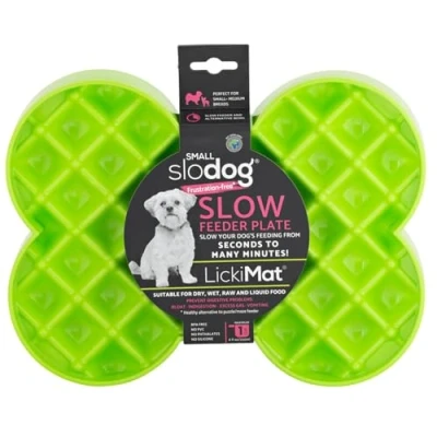 Image of LickiMat Small Slodog Suitable for Wet Food, Raw Kibble and Treats. Perfect Fun Feeder Medium Sized Dogs. No Gulp Frustration, Green.
