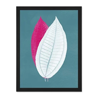 Image of Wee Blue Coo Bright Coloured Leaf Teal Large Black Framed Art Print Wall Poster 18x24 inch