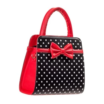 Image of Banned Carla Retro Bag 50s Rockabilly Polka Faux Leather Top Handle Handbag Black &amp; Red