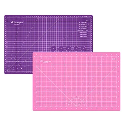 Image of Headley Tools 12 x 18 Inch Thickened Self Healing Cutting Mat, A3 Rotary Sewing Mat for Crafts, Double Sided 5 Ply Board Fabric Quilting Patchwork Arts Hobby Project, Pink/Purple