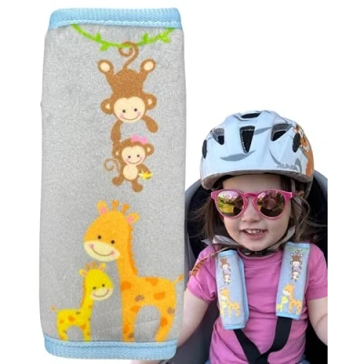 Image of HECKBO 2X Baby Belt Protector with Heart Motif Safety Shoulder Pads Cushion car Seats for Children, Boys, Boys (Baby Animals Mum)