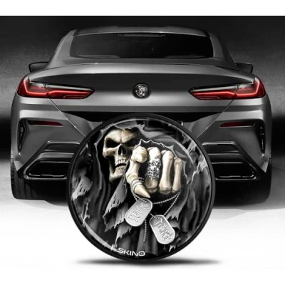 Image of Biomar Labs Rear Trunk Tuning Badge 74mm Compatible with BMW Emblem Bonnet Boot 51148219237 Skull Black EZ 30