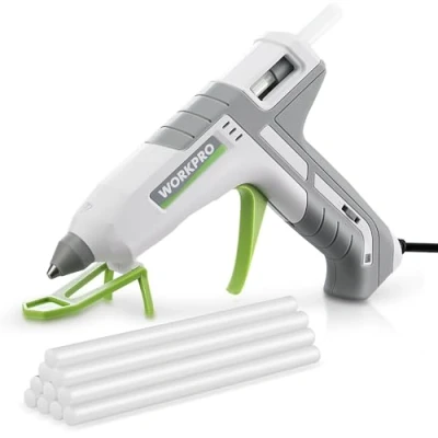 Image of WORKPRO Hot Glue Gun, 60/100W Dual Temperature Gun with 10pcs Sticks (11x200mm), Fast Preheating Heavy Duty Melt Kit for Crafting, DIY, Construction, and Home Repairs, White