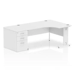 Image of Impulse 1600 Right Crescent Desk White Cable Managed + High Ped