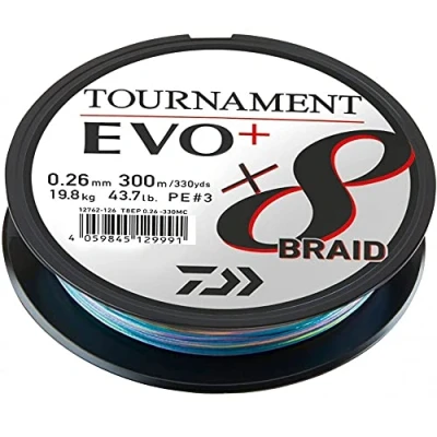 Image of Daiwa Tournament X8 Braid EVO+ 0.35mm, 35.1kg/77.4lbs, 300m, Multicolour, Braided Fishing Line, 12762 135