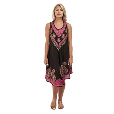Image of Magritta Women Ladies Plus Size Sleeveless Tie dye Beach Summer Sundress (One (12 24) UK, Pink)