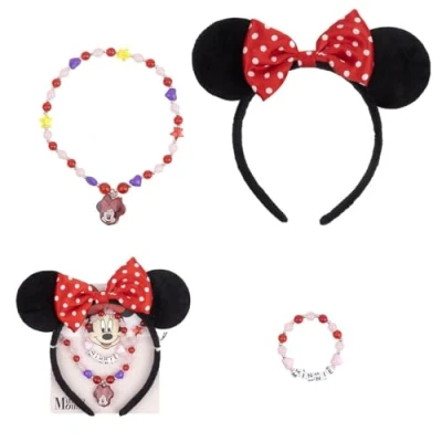 Image of Minnie Mouse Jewellery Dress Up Gift Set for Girls Necklace, Bracelet and Headband