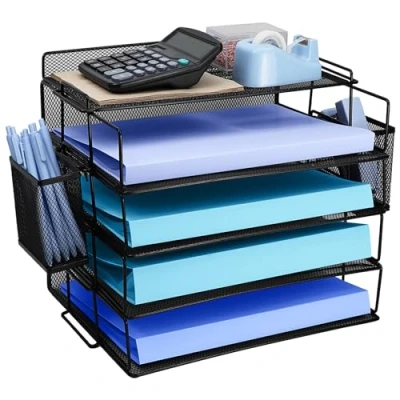 Image of Letter Tray, Filing Tray for Office Desk, Paper Desk Organiser Folder, Tidy Organizer A4, File Document Holder Home School