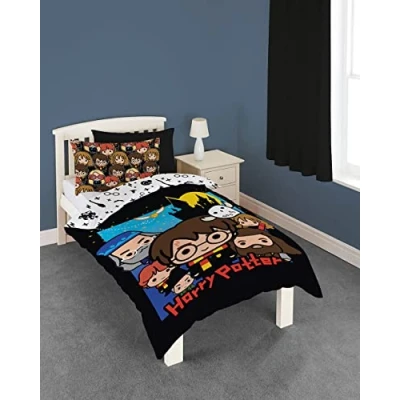 Image of Harry Potter Duvet Cover with Matching Pillow Case, Polycotton, Multicoloured, Single