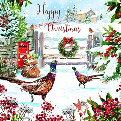 Image of GBCC Ling Design Pack of 6 Artistic Charity Christmas Cards &#039;Happy Pheasants&#039; 1 Illustrated From The Great British Card Company, Multicoloured, 141 x mm