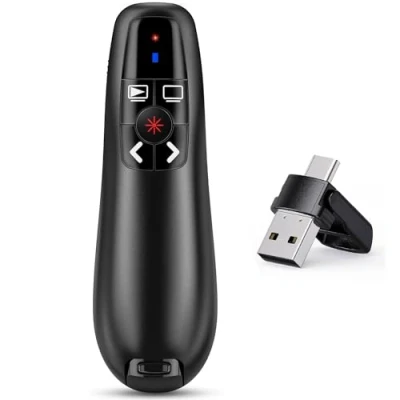Image of 2 in 1 Type USB C Presentation Clicker for PowerPoint Presentations, 2.4GHz Wireless Presenter Remote Pointer Slide Advancer PPT Mac Computer Laptop