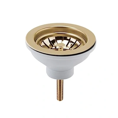 Image of 90mm Fireclay Kitchen Sink Basket Strainer Waste Brushed Brass