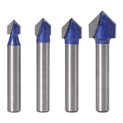 Image of Bestgle 4pcs 1/4&quot; Shank Industrial Grade 90 Degree V Groove Router Bit Set CNC Engraving Grooving Cutter Woodworking Tool 1/4&quot;, 5/16&quot;, 3/8&quot;, 1/2&quot;