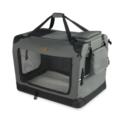 Image of VOUNOT Pet Carrier Bag Portable Foldable Dog Cat Travel Bag, 3 Entry Doors, Breathable Mesh and Padded Handles, M Grey