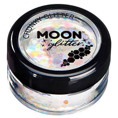 Image of Iridescent Chunky Glitter by Moon White Cosmetic Festival Makeup for Face, Body, Nails, Hair, Lips 3g
