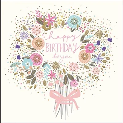 Image of Happy Birthday Bouquet Greeting Card Peach &amp; Prosecco Range Cards