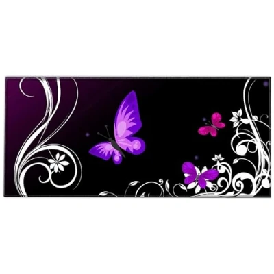Image of Silent Monsters Mouse Mat Size XX Large 900 x 400 mm, Pad Design: Purple Butterfly, Stitched Edges, Mousemat for Office and Gaming, Mousepad Non Slip Rubber Base, Desk XXL