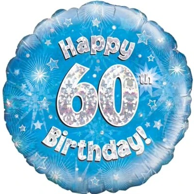 Image of Oaktree UK 18&quot; Happy 60th Birthday Blue Holographic, Aluminium