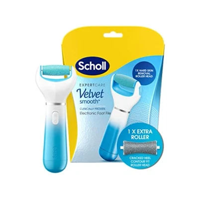 Image of Scholl Velvet Smooth Electric Foot File with Cracked Heel Roller Refill Pedicure System for Hard Skin and Callus Removal Includes