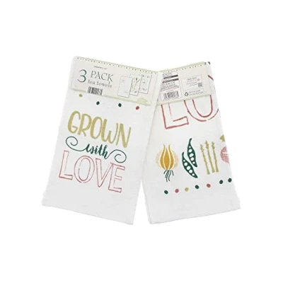 Image of COUNTRY CLUB Great Value 3 Pack of 100% Cotton Velour Tea Towels Gardener theme Gift Idea for Special Birthday or Christmas Triple (Grown With Love)