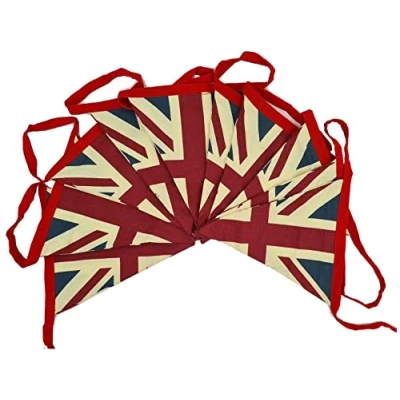 Image of Hazy Blue 5 meter Vintage British Union Jack Bunting Flags Retro 100% Cotton Double Sided Coronation Party Decoration