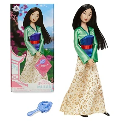 Image of Disney Store Official Mulan Classic Doll for Kids, 29cm/11, Includes Brush with Moulded Details, Fully Posable Toy in Satin Dress Suitable Ages 3+