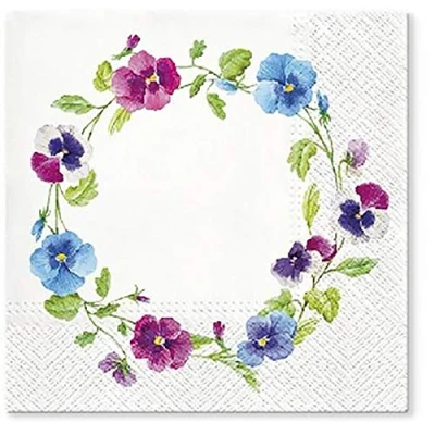 Image of Tete a 3Ply Flowery Tissue Paper Napkins Serviettes 33cm x Pack of 20 (PANCY WREATH)