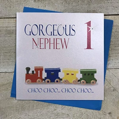 Image of WHITE COTTON CARDS Handmade Gorgeous Nephew 1 Choo Train 1st Birthday Card, White, N230